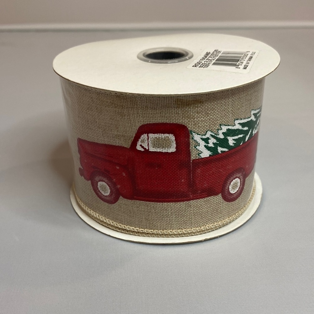 2.5 x 10 yards Red Truck Wired Christmas Ribbon